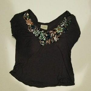 Sequin detail t-shirt with neckline cut outs